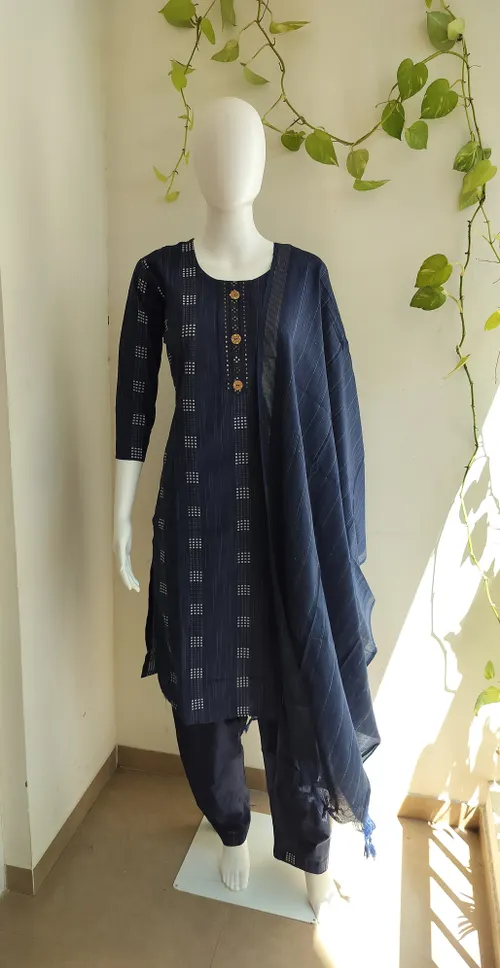 Khadi Cotton Salwar Set - Dark Blue